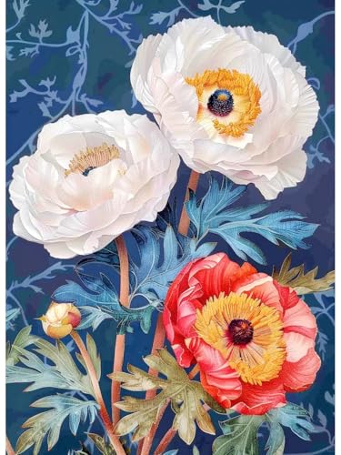 RKFLGEW Diy Perlenstickerei Komplett Set Fantasie Weiße Blumen Perlenkreuzstich-Stickmuster, Diy-Wandbehang, 3D-Perlen-Set Für Handarbeiten 40x50cm von RKFLGEW