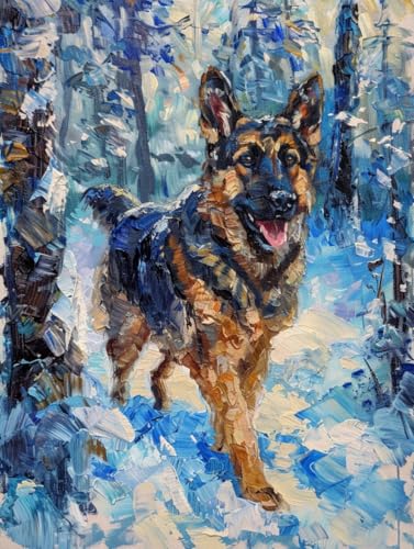 RKFLGEW Diy Perlenstickerei Set Deutscher Schäferhund Perlenstickerei Kit Winter Landschaft Basteln Perlenstickerei Kit Handarbeitsset,Nadelstich Muster Dekor Wandkunst 30x40cm von RKFLGEW