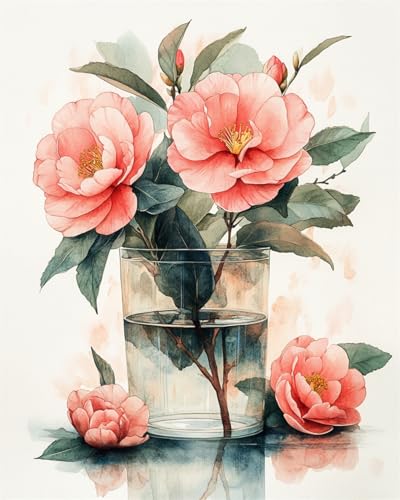 RKFLGEW Diy Perlenstickerei-Set Für Erwachsene Begonienblüten In Der Vase Perlenkreuzstich-Stickmuster, Diy-Wandbehang, 3D-Perlen-Set Für Handarbeiten 50x70cm von RKFLGEW