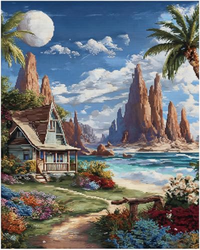 RKFLGEW Diy Perlenstickerei Set Mit Perlen Vollbild Strandhüttenlandschaft Diy-Stickerei Mit Perlen, Kreuzstich-Set, Perlenstickerei-Sets 3Mm Wulst Für Handarbeiten 50x70cm RKFLGEW Diy Perlenstickerei Set Mit Perlen Vollbild Strandhüttenlandschaft Diy-Stickerei Mit Perlen, Kreuzstich-Set, Perlenstickerei-Sets 3Mm Wulst Für Handarbeiten 50x70cm von RKFLGEW