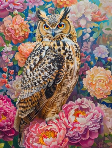 RKFLGEW Diy Stickset Für Erwachsene Eule Und Blumen Perlenstickerei Set Tierportraits Basteln Perlenstickerei Set Diy Perlenstickerei Bastelset Für Anfänger 30x40cm von RKFLGEW