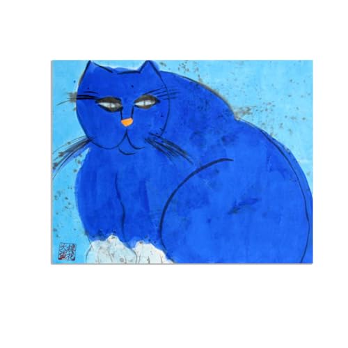 RKGHDCX Leinwandbilder, Walasse Ting Poster und Druck auf Leinwand Berühmte Gemälde blaue Katze Reproduktion Wandkunst bilder auf Leinwand für Wohnzimmer 30x40cm(12x16in) Rahmenlos von RKGHDCX