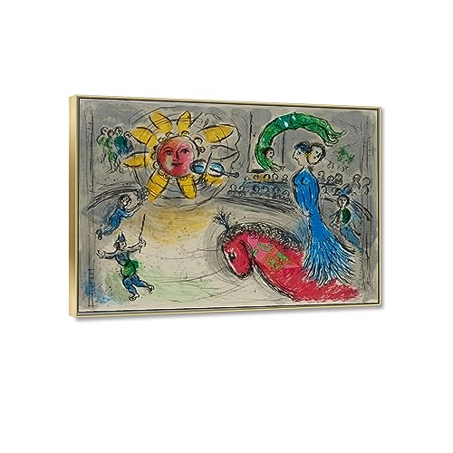 RKGHDCX « Sonne am Roten Pferd» Poster von Bilder mit Rahmen-Berühmte Gemälde Druck auf Leinwand-Reproduktion auf Leinwand Wandkunst Bilder für Heimdekoration 50x70cm20 x28 Goldrahmen von RKGHDCX