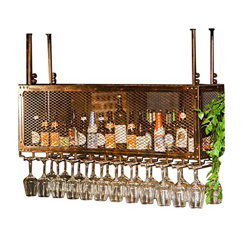 2-stufiges Loft-Gitter-Weinregal aus Metall und Eisen, Flaschenhalter für Stielgläser, Glas-Präsentationsregal, Lagerregale, Hängeregal für Esszimmer, Bar-Zubehör von RKJDMSWJ