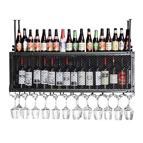 2-stufiges Loft-Gitter-Weinregal aus Metall und Eisen, Flaschenhalter für Stielgläser, Glas-Präsentationsregal, Lagerregale, Hängeregal für Esszimmer, Bar-Zubehör von RKJDMSWJ