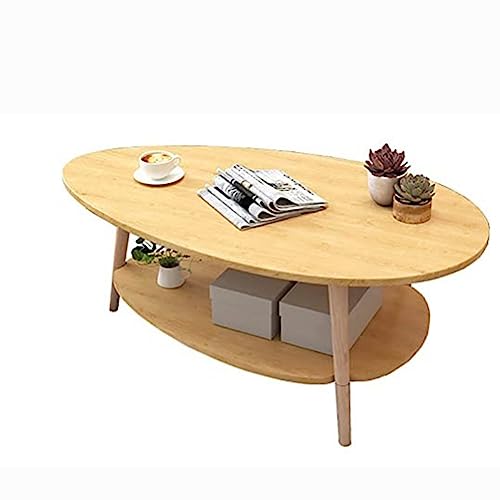 Couchtisch – ovaler Holztisch mit offenem Regal zur Aufbewahrung und Präsentation, 2-stufiger Sofatisch, kleine Moderne Möbel für Wohnzimmer und Heimbüro, Holzfarbe von RKJDMSWJ