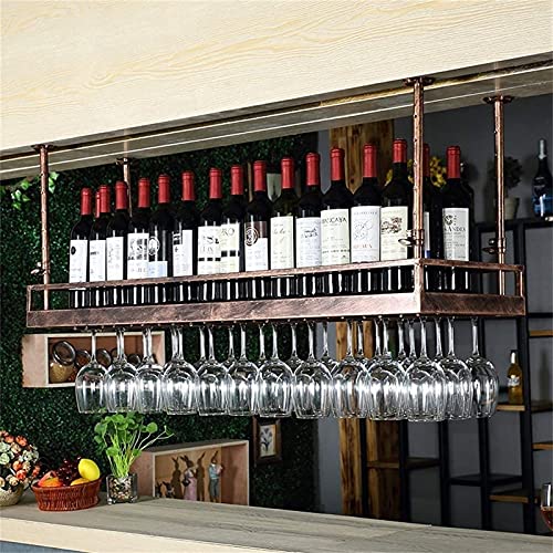 Decken-Weinregal, höhenverstellbar, hängender Weinflaschenhalter aus Eisen, dekoratives Decken-Stielglas-Becherregal für Bar, KTV, Küche (Größe: 80 cm) von RKJDMSWJ