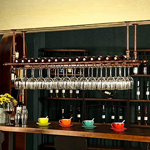 Deckenweinregal, höhenverstellbar, Weinglasflaschen-Stielglashalter, Innendekor-Aufbewahrungsweinregal, für Bars/Restaurants/Küchen (Größe: 120 cm) von RKJDMSWJ