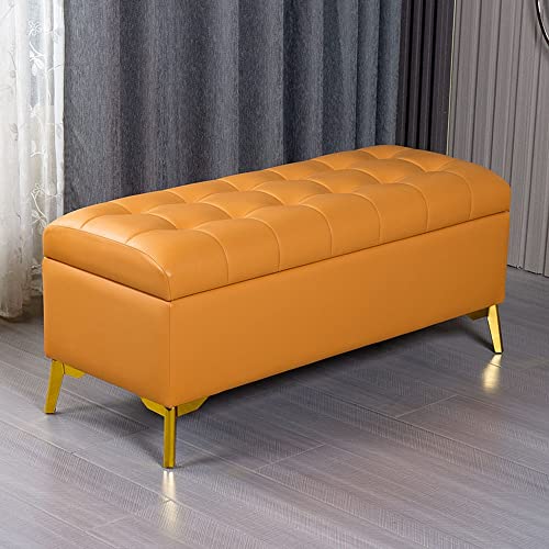 Fußhocker, Schuhhocker, Sofabank mit Stauraum, Kunstleder, großes Kissen, Tragkraft 150 kg (Farbe: Orange) von RKJDMSWJ