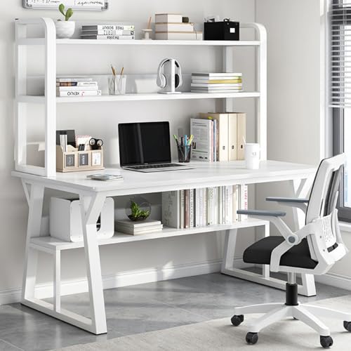 Gaming-Schreibtisch, Computertisch mit Schrank und Bücherregal, moderner Schreibtisch, Arbeitstisch, platzsparender Heimbüro-Arbeitsplatz (80 cm, weiß) von RKJDMSWJ