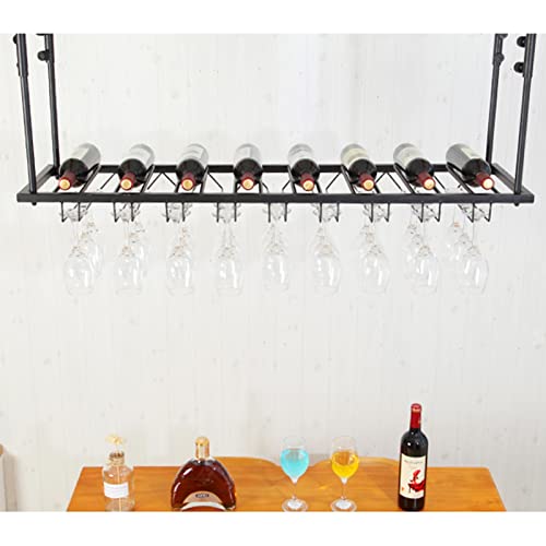 Hängender Weinglashalter | Decken-Weinregal aus schwarzem Metall | Weinflaschen-Aufbewahrungsregal | Präsentationsständer für Stielgläser | Schwimmende Organizer-Regale (Größe: 120 x 35 cm) von RKJDMSWJ