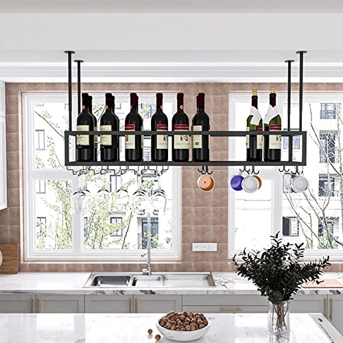 Hängendes Weinregal aus Metall, schwebender Weinglas-Becherhalter, Bar, Weinkeller, Küchentheke, schwimmende Aufbewahrungsregale, schwarz (Größe: 60 x 25 x 21 cm) von RKJDMSWJ