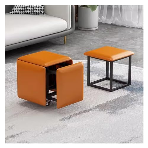 Hockerwürfel, 5-in-1-Sitzwürfel mit Lenkrollen, stapelbare Sofa-Stuhlhocker, stapelbarer Ottoman-Hocker, beweglicher Fußhocker, Rollstuhl für Wohnzimmer (Farbe: Orange) von RKJDMSWJ