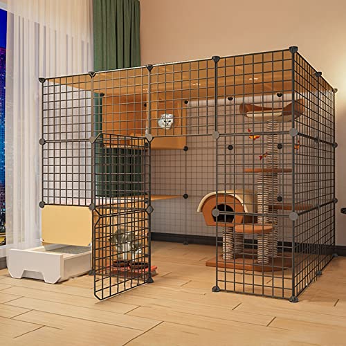 Katzenlaufstall, Katzenkäfig, selbstgebauter Kaninchenlaufstall für Haustiere mit Tür und geschlossener Katzentoilette, Kleintierkäfig für Kätzchen, Meerschweinchen, Hasen und Chinchillas, i von RKJDMSWJ