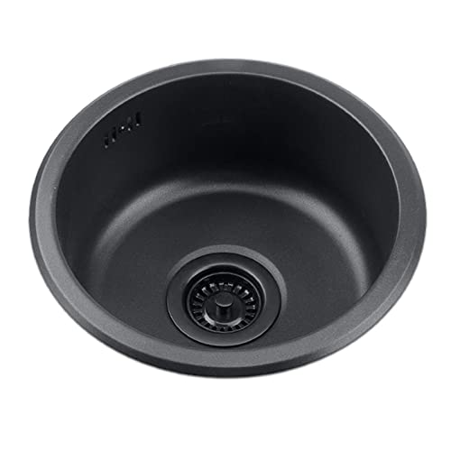 Küchenspüle, schwarz, rund, Einzelbecken, Unterbau, kann umgedreht Werden, eingebettetes kleines Küchenwaschbecken aus Edelstahl 304 (Farbe: B, Größe: 35 cm) von RKJDMSWJ
