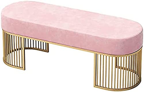 Luxuriöse, mit Samt gepolsterte Sitzbank mit Goldener Basis, Schuhbank für den Eingangsbereich, Schuhaufbewahrungsorganisator, eleganter Damen-Waschtischhocker, rosa, 80 x 35 x 45 cm von RKJDMSWJ