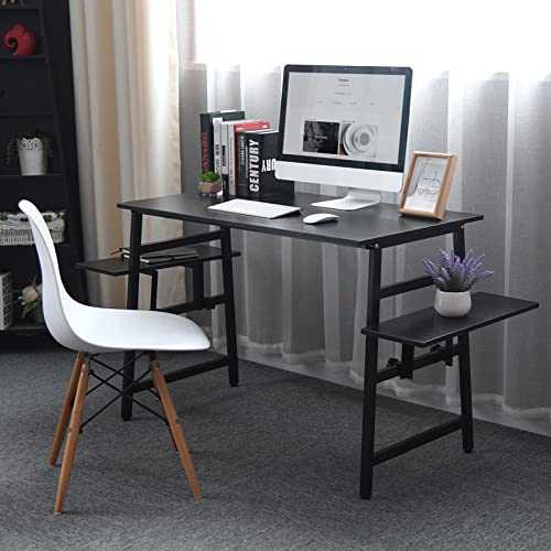Moderner Computertisch im schlichten Stil, Home-Office-Studientisch, Schreib- und Arbeitstisch mit 2 verstellbaren Ablageflächen auf der linken oder rechten Seite (55 Zoll, schwarz) von RKJDMSWJ