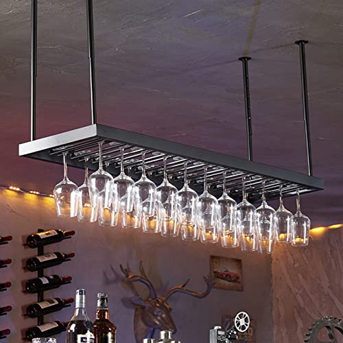 Modernes Weinregal, an der Decke montierter Weinglashalter, hängende Stielgläser, umgedrehte Kelche, schwarzes Metall-Lagerregal, schwebende Organizer-Regale (Größe: 60 x 35 cm) von RKJDMSWJ