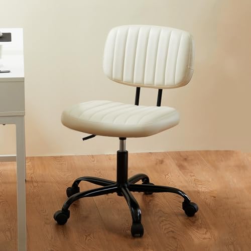 RKJDMSWJ Drehstuhl für kleine Büroräume, Schlafzimmer-/Arbeitszimmerstuhl mit niedriger Rückenlehne, Arbeitsstuhl ohne Armlehnen, moderner Computer-Schreibtischstuhl aus Leder mit Rollen, Schminkstüh RKJDMSWJ Drehstuhl für kleine Büroräume, Schlafzimmer-/Arbeitszimmerstuhl mit niedriger Rückenlehne, Arbeitsstuhl ohne Armlehnen, moderner Computer-Schreibtischstuhl aus Leder mit Rollen, Schminkstüh von RKJDMSWJ