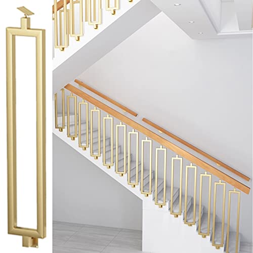 RKJDMSWJ Goldfarbene Baluster aus Metall, einzelnes rechteckiges, hohles IL-Leitgeländer, Spindelpfosten für Innen- und Außentreppen mit Verstellbarer Halterung (80 cm) von RKJDMSWJ
