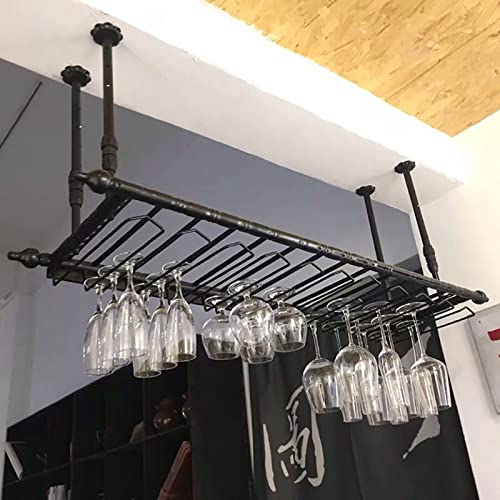 Rustikales Weinregal aus Metall, höhenverstellbar, Stielglashalter an der Decke, Vintage-Weinglas-Aufbewahrungsregal, für Restaurants/Bars/Zuhause (Größe: 60 cm) von RKJDMSWJ