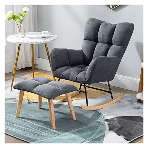 Schaukelstuhl, Stillstuhl, Sessel mit Hocker, Mid-Century-Teddy-Stoff, getufteter Akzentstuhl, Schaukelstuhl, gepolsterter Sitz, Freizeit-Relax-Stuhl für Wohnzimmer, Schlafzimmer, Büro, Kind von RKJDMSWJ