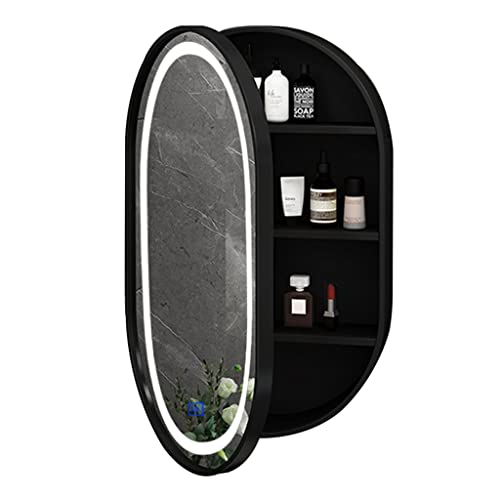 Wandmontierter Kosmetikspiegel, Medizinschrank mit ovalem Spiegel, anwendbar für Flur, Schlafzimmer, intelligenter Spiegelschrank mit Licht und Antibeschlagfunktion (Farbe: Schwarz), 50 x 80 von RKJDMSWJ