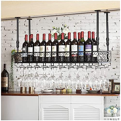 Weinglashalter für die Bar, Weinflaschenhalter zum Aufhängen an der Decke, Champagnerbecherhalter aus Metall, Wandregal, Vintage-Weinregal aus Schmiedeeisen (Farbe: Schwarz, Größe: 120 cm) von RKJDMSWJ