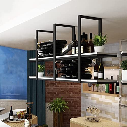 Weinregal, Bar-Lagerregal, industrieller Weinflaschenhalter an der Decke, 2-stufiges Hängeregal unter dem Regal, Flaschenaufbewahrung für Restaurant- oder Café-Geschirr von RKJDMSWJ