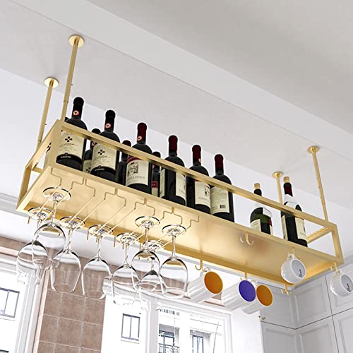 Weinregal, an der Decke hängender Weinhalter, goldenes Metall-Weinflaschen-Präsentationsregal mit Stielglas-Gläser-Aufbewahrungsregal | Für Küchenbar unter dem Schrank, höhenverstellbar (Grö von RKJDMSWJ