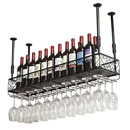 Weinregale, an der Decke montierter Weinflaschenhalter, hängend, höhenverstellbar, an der Decke, an der Wand montiert, hängendes Metall-Eisen-Lagerregal | Kreatives Weinglasregal, Kelch- und von RKJDMSWJ