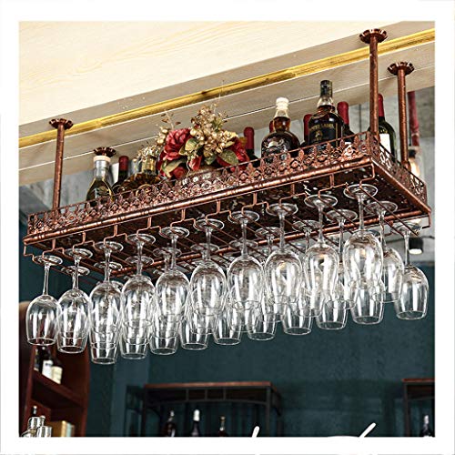 Weinregale – industrielles Vintage-Bar-Schweberegal an der Decke, Hängeregal unter dem Regal, umgedrehter Stielglas-Weinglashalter aus Eisen im Retro-Stil, Flaschenaufbewahrung für Café-Gesc von RKJDMSWJ