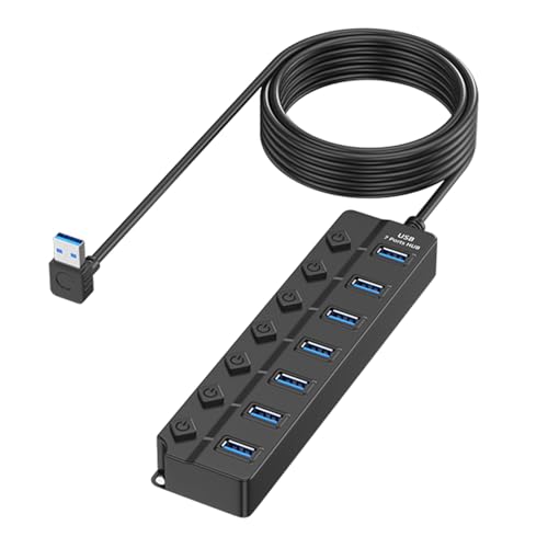 Hochgeschwindigkeits-USB-Hubs mit 7 Anschlüssen, Multiport-Adapter, USB-Splitter mit individuellen Netzschaltern für PC, Laptop, Datenübertragung von RKJRTK