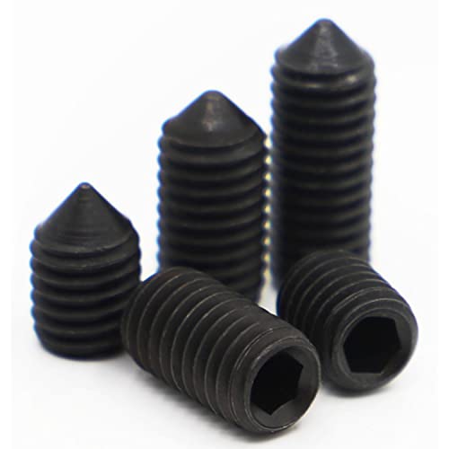 RKODRSMG 10 Stück M2.5 M3 M4 M5 M6 M8 M10 DIN914 Stahl Schwarz Grad 12.9 Sechskant Innensechskant Kegelspitze Madenschraube Konische Endschraube(10mm,M10 10pcs) von RKODRSMG