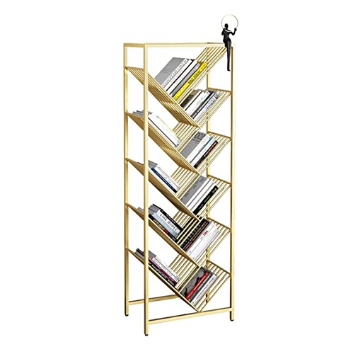Bücherregal Eisen mehrschichtes Buchhandel Aufbewahrungsbücher Bücherregal Kreatives baumförmiges Bücherregal for Wohnzimmerstudienbüro geeignet Bücherregal mit Stauraum(Gold,40*24*85 cm) von RKVXCJHDR