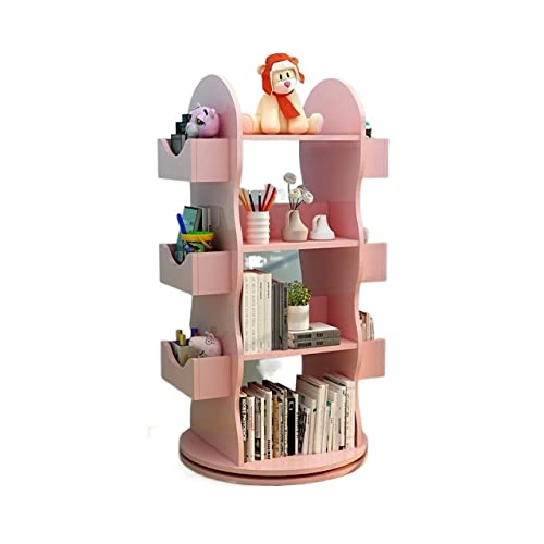 Bücherregal raumhohe Bücherregal 4-lagiges offenes rundes Display Regal Drehbares Bücherregal Wohnzimmer Anzeigeregal Schlafzimmerregal mit Lagerung(Pink) von RKVXCJHDR