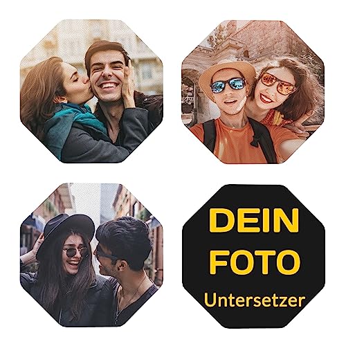 Individuelle Foto-Untersetzer, Personalisierte Bierdeckel mit eigenem Foto/Text, Gestalte Dein eigenes Schreibtisch-Untersetzer-Set, Geschenkidee zum Geburtstag oder Jahrestag (Achteckig, 4er Set) von RKXGiftopia