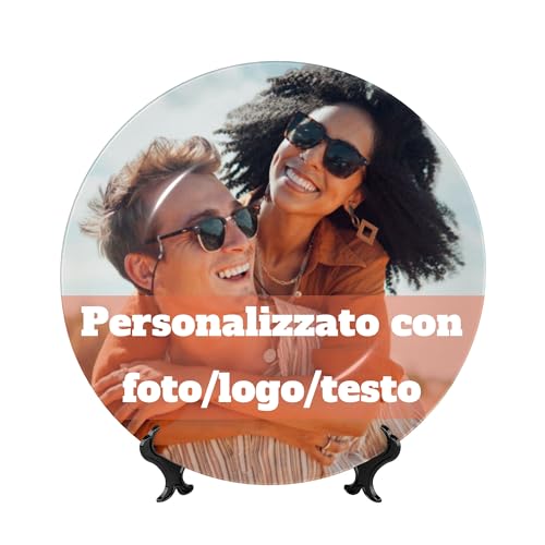 RKXGiftopia Keramikteller mit Wunschdruck – Maßgefertigt Bone China Zierteller mit Halterung & Aufhängung – Für Wohnzimmer, Büro oder Atelier – 7in/18cm von RKXGiftopia