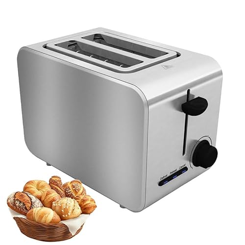 750-W-Toaster Für 2 Scheiben, Mit Extra Breiten Schlitzen, Toast-Boost, Herausnehmbarer Krümelschublade, Abschaltautomatik Und Abbruchtaste, Auftaufunktion, Edelstahl von RKXKJ
