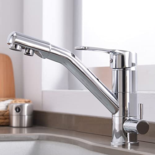 3-Wege-Küchenarmatur, drehbar, heißes und kaltes Wasser, direktes Trinkwasser, Messing, Multifunktions-Wasserhahn, Chrom von RKYRRKI