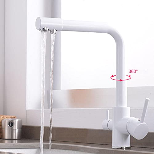Küchenarmatur, 3-Wege-Messing, 360° drehbar, 3-in-1-Multifunktions-Küchenspüle, Wasserfiltersystem, goldfarben (Farbe: Weiß) von RKYRRKI