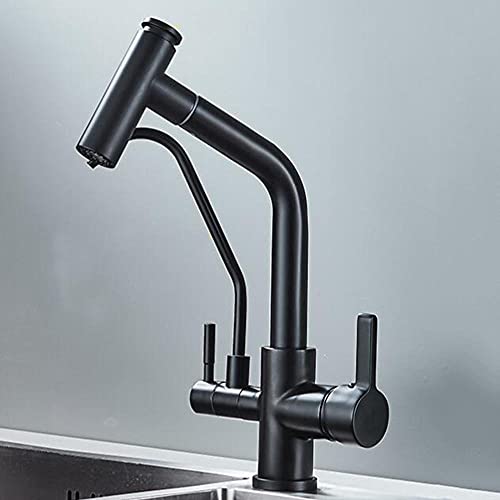 Küchenarmatur 3-in-1 mit herausziehbarem Sprühgerät, Messing, 3-in-1-Wasserreiniger, Wasserhahn-Rotation, gerades Trinkwasser, heißes und kaltes Wasser, Küchenspüle, Wasserarmaturen-B (Farbe: Chrom) von RKYRRKI
