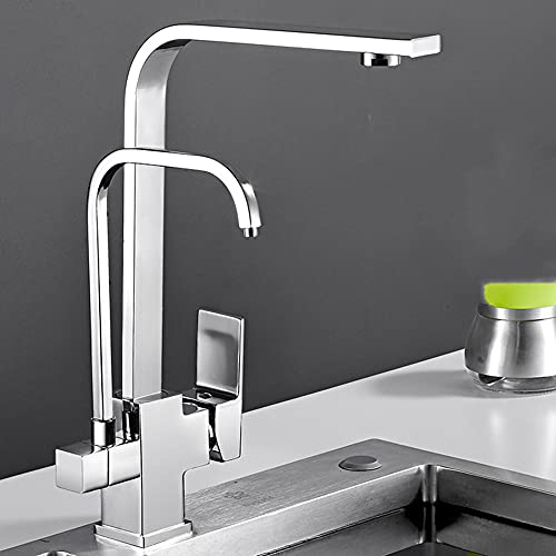 Küchenarmatur 3-in-1 mit herausziehbarer Sprüh-Osmose, Messing, Trinkwasser, Warm- und Kaltwasser-Rotation, Küchenspüle, Chrom-B (Farbe: Schwarz - B) von RKYRRKI