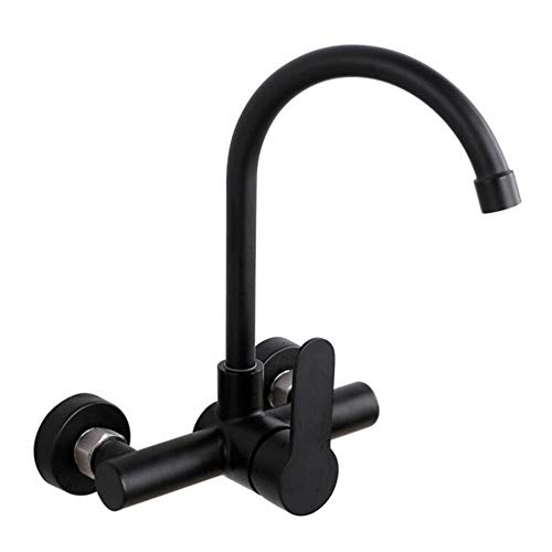 Küchenarmatur Wandarmatur Küche Schwarz Edelstahl Rotation Heiß- und Kaltwasser Doppelloch Einzelgriff A (Farbe: B) von RKYRRKI