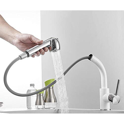 Küchenarmatur mit herausziehbarem Sprühgerät, Messing, 360 ° drehbar, Dual-Modus, Heiß- und Kaltsprudler, wassersparend, einziehbare Armaturen für Küchenspülen, Schwarz (Farbe: Chrom) von RKYRRKI