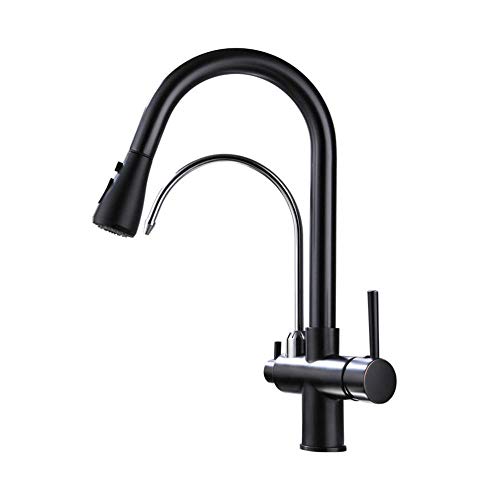 Küchenarmaturen mit herausziehbarem Sprühgerät, Warm- und Kaltwassertankhahn, drehbarer multifunktionaler Wasserreiniger, direktes Trinken, Küchenarmatur, Schwarz A (Farbe: Chrom B) von RKYRRKI