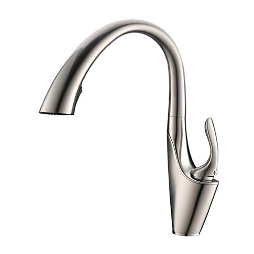 Küchenarmaturen mit herausziehbarem Sprühgerät, heiß und kalt, einziehbar, drehbar, 2 Modi, Einhandgriff, Einloch-Küchenspüle, Wasserhahn-D (Farbe: Chrom) von RKYRRKI