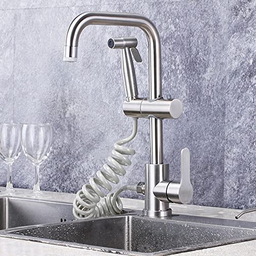 Küchenarmaturen mit herausziehbarem Sprühkopf, Edelstahl, gebürsteter Spülbeckenhahn, Spray, rotierender Mischbatterie für Küchenspüle, B (Farbe: C) von RKYRRKI