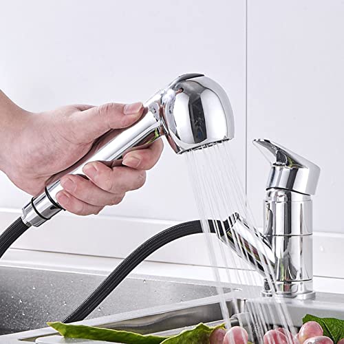 Küchenarmaturen mit herausziehbarem Sprühkopf, rotierend, heißes und kaltes Messing, Teleskop-Küchenspüle, Schwarz (Farbe: Schwarz) von RKYRRKI