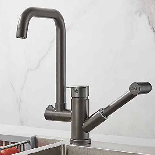 Küchenarmaturen mit herausziehbarem Sprühkopf, rotierend, teleskopisch, heißes und kaltes Wasser, multifunktionaler Messing-Küchenmischer, Wasserhahn-B (Farbe: D) von RKYRRKI